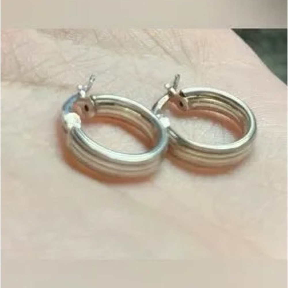 Sterling Silver Small Hoop Earrings - Silver - Picture 4 of 5